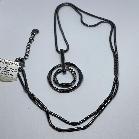 Alfani Hematite-Tone Pavé Multi-Circle Pendant Necklace, 36" + 2" MSRP$39 CP521 - Picture 4 of 4